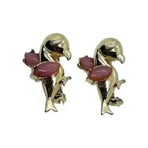 Pair 2 Vintage Brooch Jelly Belly Type Bird Lucite Cabochon Parrot Scatter Pins